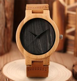 Vine Bamboo Mens Watch Natural Wood Analog Quartz Display Polshorloge Bruin lederen Bracelet Band Band Time W Clok voor Male5147575