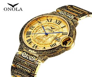 Vine classique Cross-Border Hot Fashion Retro Mens grande assiette Gol Watch Steel Watch Mens Gold Watch9395788