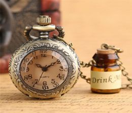 Vigne créative bois moi en verre bouteille de poche montres quartz watch analogue pour femmes dame girl collier collier pendant gift9128203