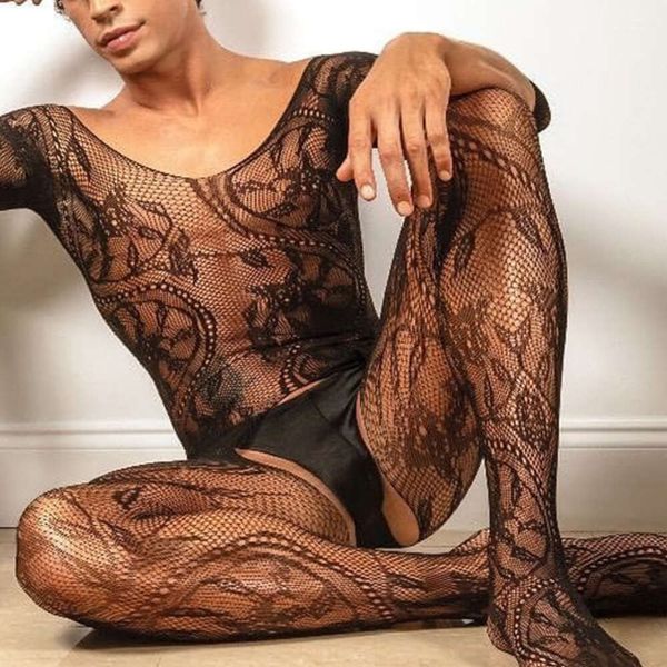 Vine Design combinaison fétiche Lingerie Sissy Body Sexy hommes vêtements de nuit mâle résille sous-vêtements chaud homme gars érotique corps bas