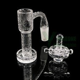 Kit Terp Slurper à bord biseauté à soudure complète avec vignes gravées Smoking Dab Nail 10mm 14mm 18mm Slurp Banger 20mm OD Paired Quartz Carb Cap Pillar YAREONE Vente en gros