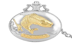 Vine Pocket Watch Fish Design Silver Gold Quartz Watches Fob Chain Pendant Clock Horloge pour hommes Femmes Kids6499316