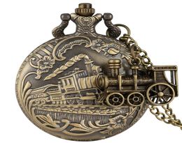 Vine rétro 3d vapeur Train Pocket Watch avec chaîne de collier Locomotive Design Men Women Femmes Antique Quartz Corloge CollecTab3256770