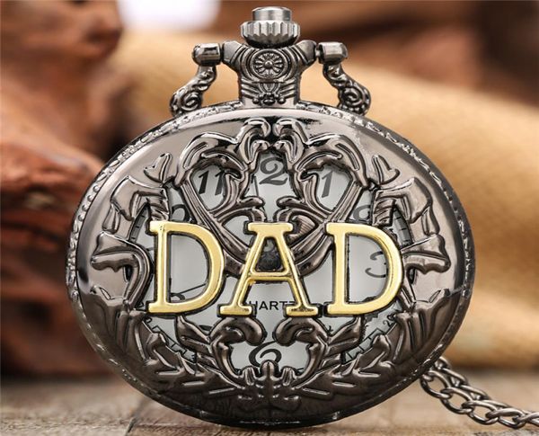 Vine rétro noir Golden Dad Design Pocket Watch Père Men Men Analog Quartz montres Collier Collier Gift d'anniversaire à Male7200446