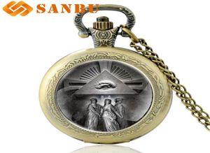 Vine Silver Masonic Quartz Pocket Watch Retro Men Femmes Eey Of Providence Pendant Collier Antique Jewelry7118684