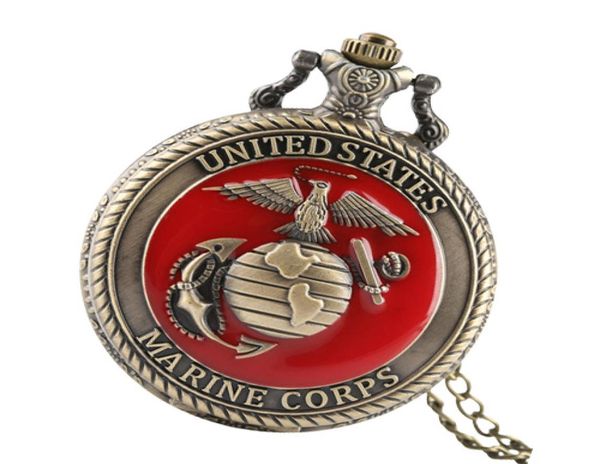 Vine United State Marine Corps Thème Quartz Pocket Watch Fashion Red Souvenir Collier Pendant Collier Watches Top Gifts3774706