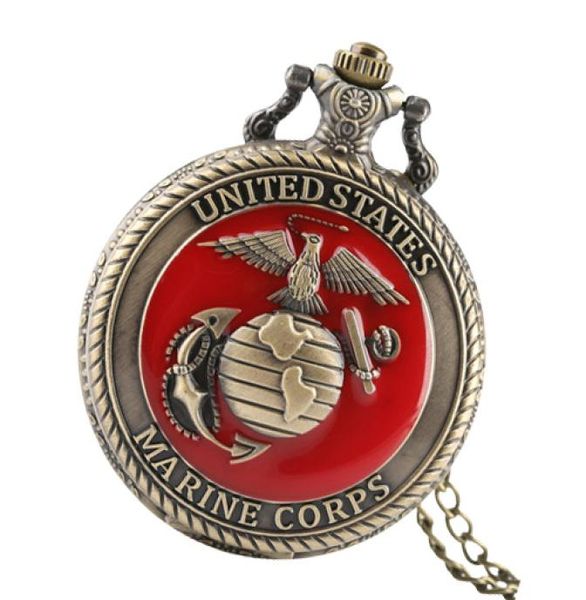 Vine United State Marine Corps Thème Quartz Pocket Watch Fashion Red Souvenir Pendant Collier Chaîne de chaînes