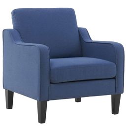 VINGLI Middeleeuwse moderne decoratieve stoel, marineblauwe stoffen woonkamer zacht gewatteerde fauteuil, met lepelarm, geschikt voor slaapkamers, appartementen, studio's, kantoren,