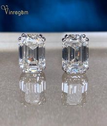 Vinregem 100 925 argent Sterling taille émeraude G créé Moissanite diamants pierres précieuses boucles d'oreilles clous d'oreilles bijoux fins entier 2101237018