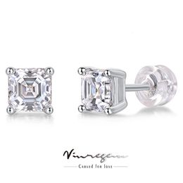 Vinregem GRA 3EX VVS D Kleur Asscher Cut 55 MM Diamanten Edelsteen Stud Oorbellen voor Vrouwen 925 Sterling Zilveren Sieraden 240112