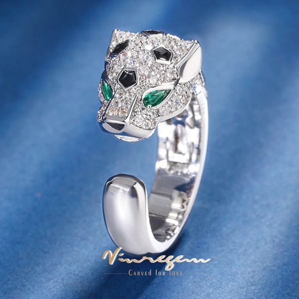Vinregem Leopard Head Lab creó la personalidad Emerald Gemstone Open Women Ring Anniversary Anniversary Joya Fine Jewelry Wholesale 240420