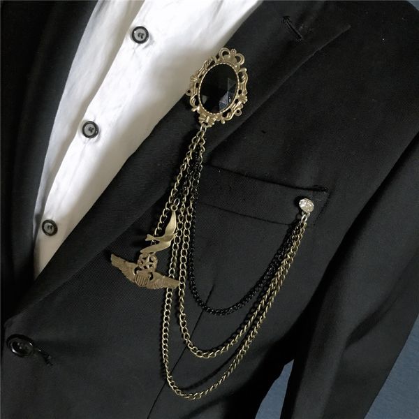 Vintag gland chaîne métal bricolage broche hommes costume chemise décontracté Badge luxe bijoux épinglette pour petit ami accessoires