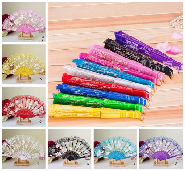 Vintage 10 couleurs disponibles mains Fans Logo sur les côtes en bois bambou main Rose dentelle Fans Arts et artisanat faveurs de mariage cadeau 8917841