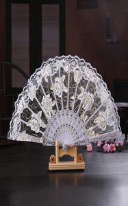 Vintage 10 kleuren Beschikbaar Hands Fans Plastic Fan Bone Bamboo Hand Rose Lace Wedding Fans Arts and Crafts Wedding Gunsten Gift Che1999660