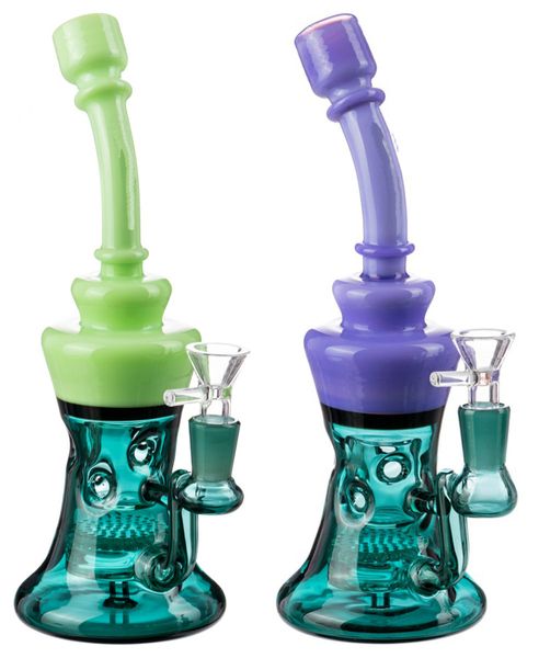 Vintage 10 pulgadas de dos tonos Swiss Honeycomb Circ Perc Glass BONG Hookah Smoking Pipes Quemador de aceite con tazón o Banger puede poner el LOGOTIPO del cliente