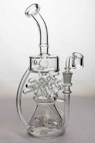 Vintage 11 pulgadas Cabezal de ducha en línea waffle plataforma reciclada Vidrio BONG Hookah Pipas para fumar Quemador de aceite con banger puede poner el logotipo del cliente