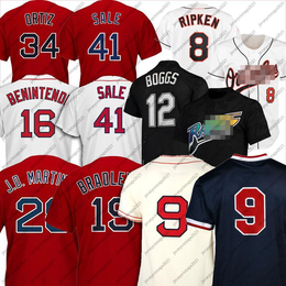 Vintage 12 Wade Boggs Jerseys de béisbol rojos 16 Andrew Benintendi 9 Ted Williams 28 JD Martinez 15 Dustin Pedroia Jackie Bradley Jr. Cal Ripken Jr. Tamaño S-3XL