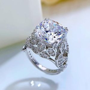Vintage 12mm Lab Diamond Ring 100% Echt 925 sterling zilver Party Wedding band Ringen voor Vrouwen Bruidsbelofte Verlovingssieraden