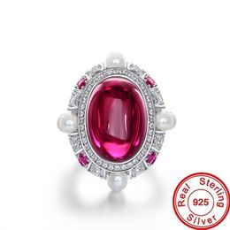 Vintage 13*18 mm duif bloed Ruby Diamond Ring 100% reëel 925 Sterling Silver Engagement Wedding Band Ringen voor dames sieraden