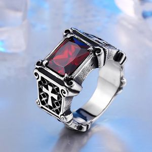 Vintage 14K Gold Cross Rings for Men Women Classic Elegant Red/Black Stone Rings Fashion Jewelry Accessories