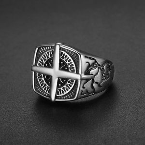 Vintage 14K Gold Viking Compass Ring Men Punk Geometric Crack Pirate Compass Ring Sieraden Geschenk formaat 7-13y