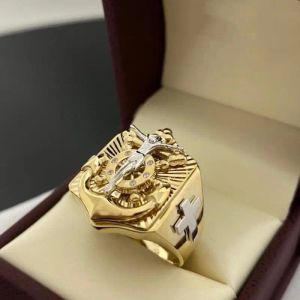 Vintage 14k jaune ancre religieux jésus cross ring hommes mode bijou d'amulette cadeau 8704