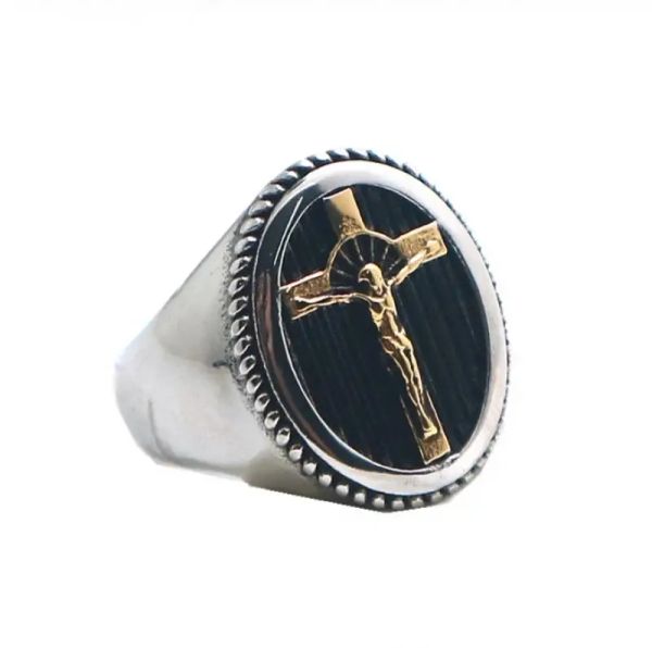 Bague Vintage en or jaune 14 carats pour hommes, ancre religieuse, croix de jésus, amulette à la mode, bijoux cadeau 1914