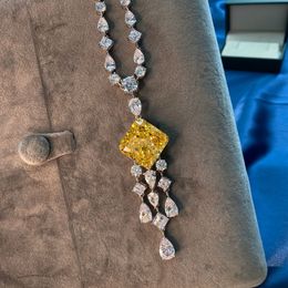 Vintage 15ct Topaz Diamond Necklace 100% Real 925 Sterling Silver Charm Wedding Hangers ketting voor vrouwen Moissanite sieraden