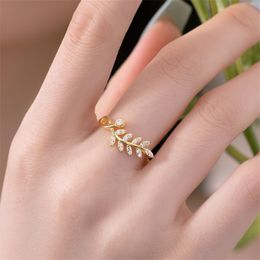 Vintage 18k Gold Leaf Band Anneaux Designer pour femme Party Luxury 925 Sterling Silver Diamond Ring Jewelry Fashion White 5A Cubic Zirconia Femme Friend Box 6-9