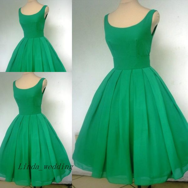 Vintage des années 1950 courte robe de Cocktail vert émeraude Sexy encolure dégagée en mousseline de soie mignon fête bal et robe de retour