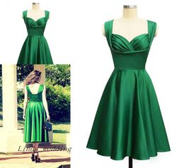 Vintage 1950039S Elegance Emerald Green Cocktail Dress Hoge kwaliteit Real Po Tea Lengte kort feest Prom en Homecoming Dress1446684