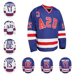 Maillots de hockey de l'équipe américaine vintage 1980 21 Mike Eruzione 30 Jim Craig 17 Jack Ocallahan Numéro de nom à double couture IN ST 76