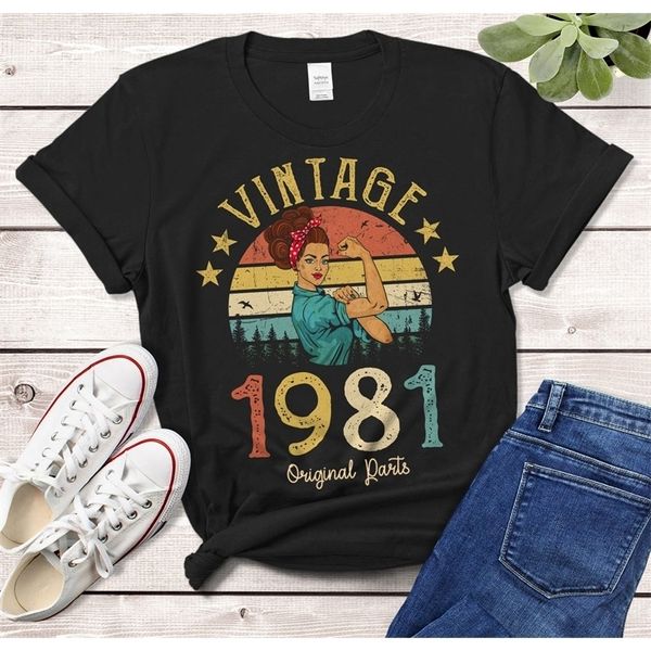 Vintage 1981 pièces originales t-shirt 40 ans 40e anniversaire idée cadeau femmes filles maman femme fille drôle rétro t-shirt 220613