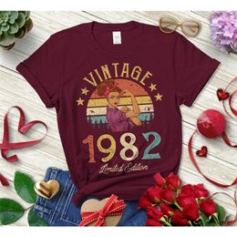 Vintage 1982 Édition Limitée Rétro Femmes T-Shirt Drôle 40e Anniversaire Femmes Coton Lady Vêtements De Mode O Cou À Manches Courtes Tees 220408