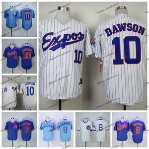 Vintage 1982 Expos de Montreal Andre Dawson Jerseys de béisbol Barato Blanco Azul # 10 Andre Dawson Camisas cosidas para hombre M-XXXL