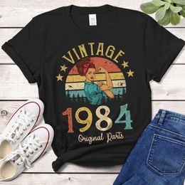 T-shirt manches courtes femme, Vintage, pièces originales, en coton, coloré, rétro, cadeau d'anniversaire de 40 ans, 1984, 240329