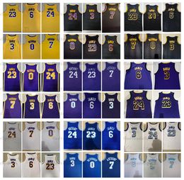 Hombres 23 LeBron 6 James Camisetas de baloncesto 7 Carmelo 3 Anthony Davis 24 Bryant Jersey 75th Russell 0 Westbrook City Amarillo Negro Camisas cosidas S-XXL