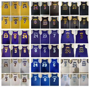 Hommes 23 LeBron 6 James Basketball Jerseys 7 Carmelo 3 Anthony Davis 24 Bryant Jersey 75th Russell 0 Westbrook City Jaune Noir Chemises cousues S-XXL