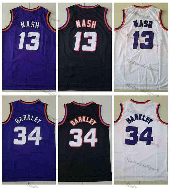 Vintage 1996-97 Basketball Jerseys Purple Black White 13 Steve Nash 34 Charles Barkley 1992 Mens cousu