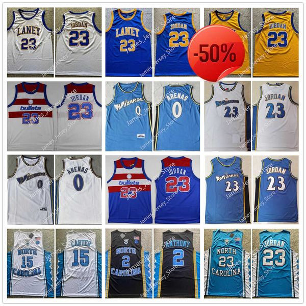 Vintage 2003-2004 Gilbert Arenas Ed Bullets Maillots de basket-ball Michael 23 Chemises bleues et blanches Ncaa North Carolina Tar Heels 15