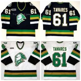 Vintage 2008 London Knights Hockey Jerseys Hommes John Tavares # 61 Jersey Ed Noir Blanc Chemises Hommes 9045