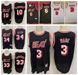 Maillots de basket-ball vintage 2011 Dwyane # 3 Wade Tim 10 Hardaway Ray # 34 Allen Alonzo # 33 Mourning Black 6 James cousus