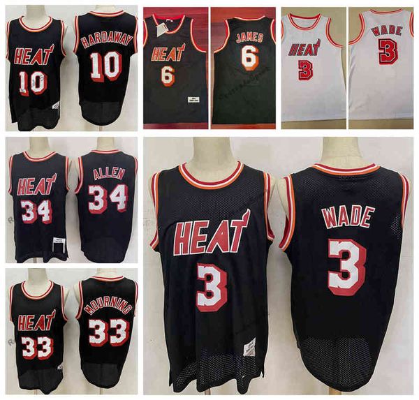 Vintage 2011 camisetas de baloncesto Dwyane # 3 Wade Tim 10 Hardaway Ray # 34 Allen Alonzo # 33 Mourning Black 6 James cosido