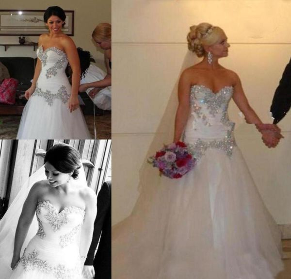 Vintage 2019 ALine Cristales con cuentas Vestidos de novia de tul Cariño Corsé con cordones Volver Vestidos de novia de talla grande Vestido barato 8740668