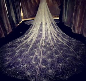 Vintage 2019 Sparkling Golden Wedding Veils 3M Lange bruiloft Haaraccessoires Weddingaccessoires Bruidsmeisje Veils Bridal AC1225082