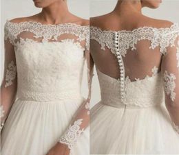 Jackets de boda de Vintage 2019 Boleros Bridal Wrap Top fuera del hombro Manga larga hecha a personalizada Jacket de novia de talla grande6568084