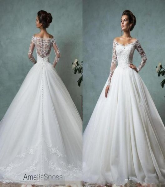 Vintage 2020 Amelia Sposa vestidos de novia de manga larga con cuello en V apliques de encaje vestidos de novia de boda vestido de fiesta 1045566