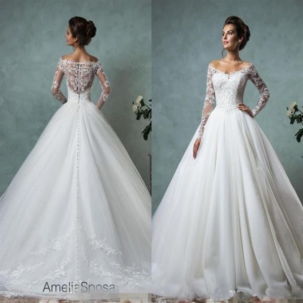 Vintage 2020 Amelia Sposa robes de mariée à manches longues col en v Appliques dentelle mariage robes de mariée robe de soirée241w