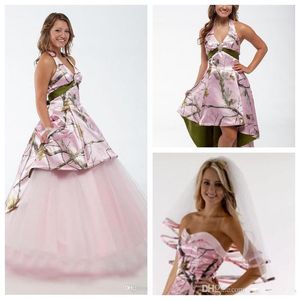 Vintage 2020 Pink Camo A-Line trouwjurken met afneembare trein Camouflage Real Tree Country plus size bruids feestjurken Uflage