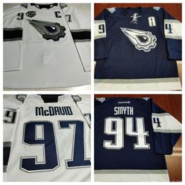 Vintage 2021 97 Connor Mcdavid Jerseys de hockey # 94 Ryan Smyth Koho Oil Jersey cosido azul marino 40.o Jersey blanco